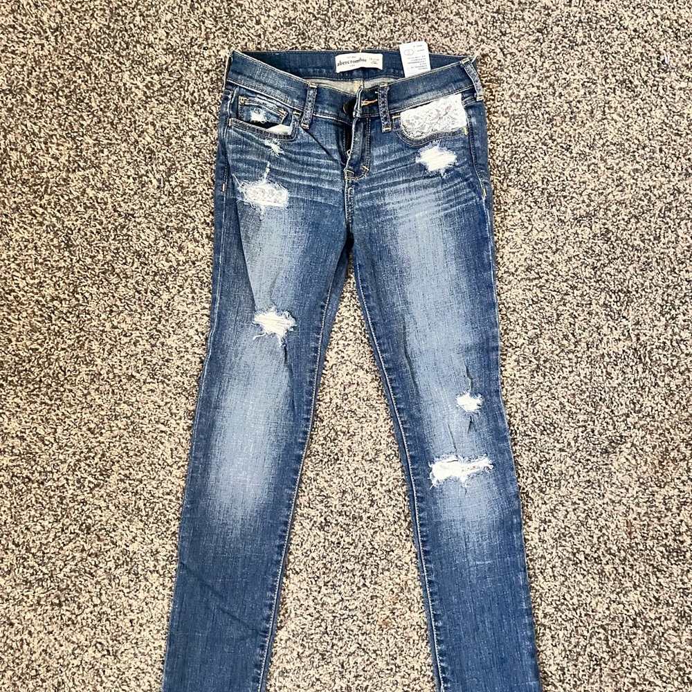 Abercrombie & Fitch Women's Distressed Blue Skinny Jeans